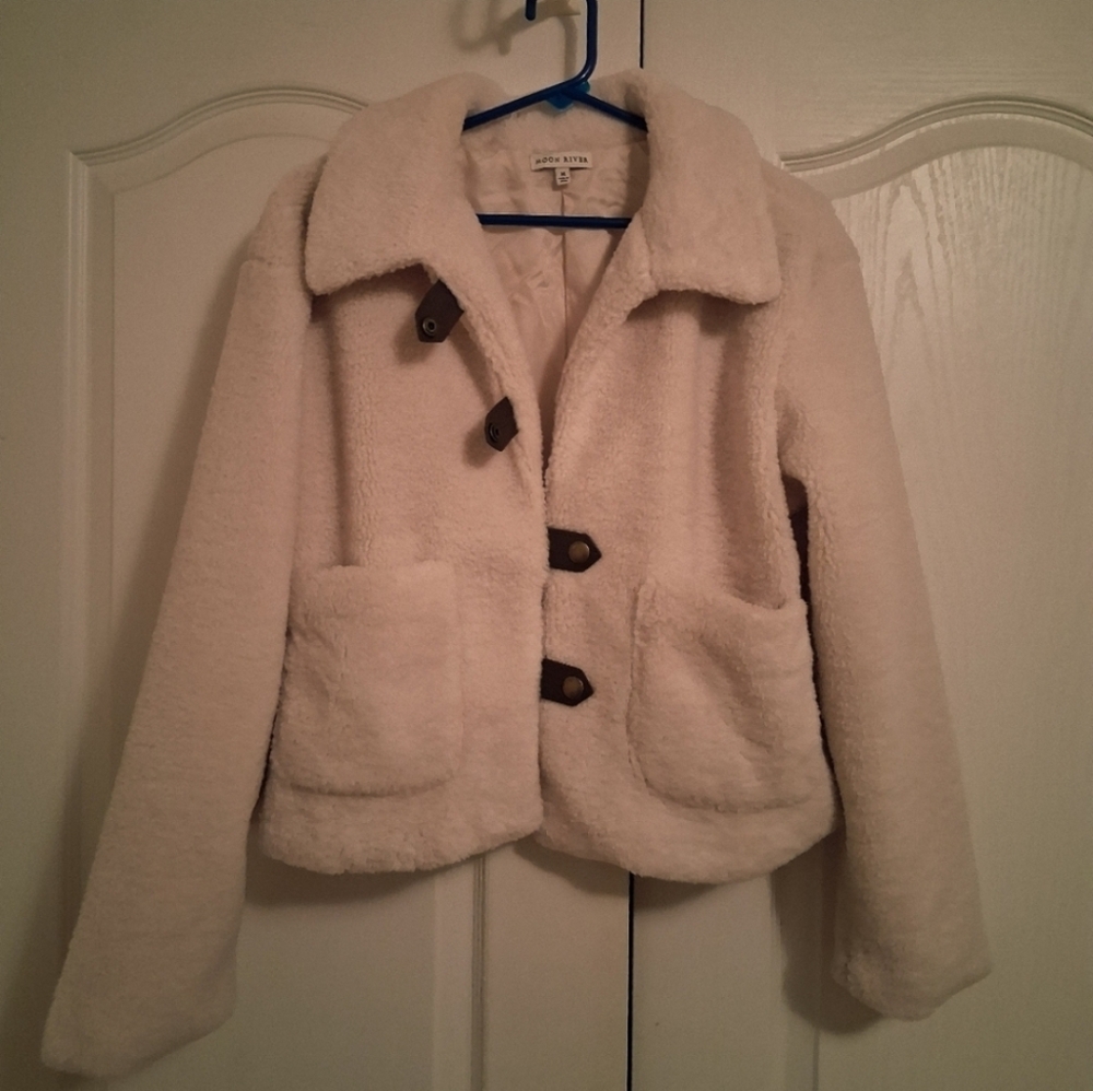 NEW Cream SOFT Teddy Jacket with Button Toggles Detail Closure M